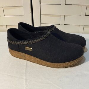 Haflinger Black Wool Slip-On Shoes with Cork Sole zigzag unisex 41